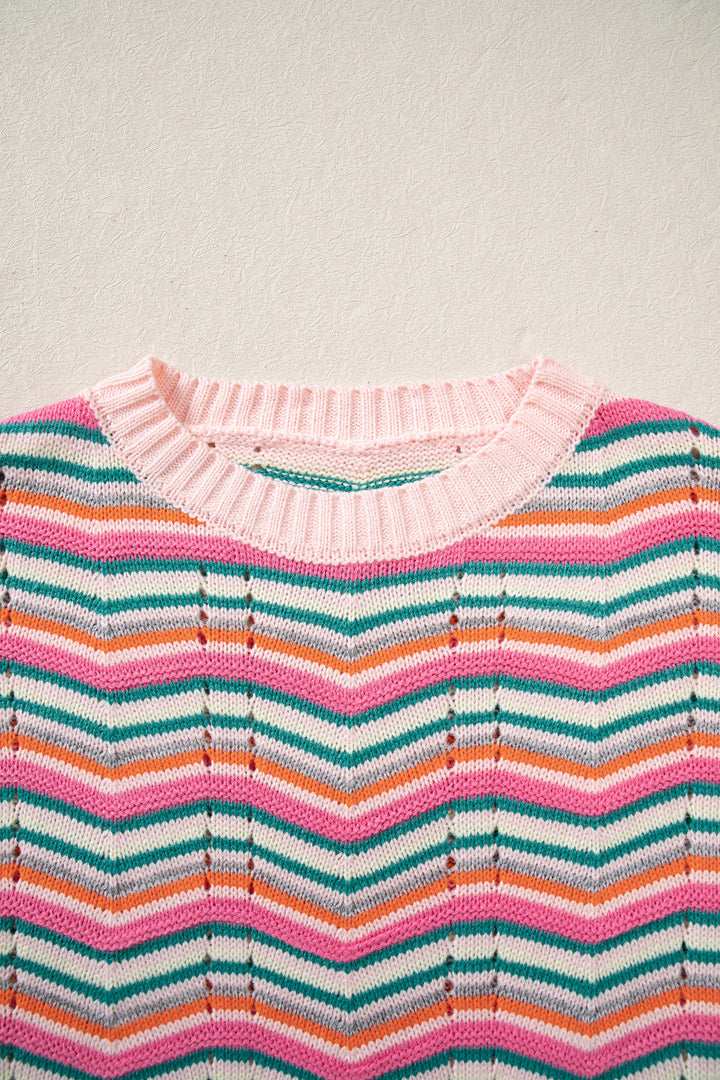 Multicolour Casual Chevron Striped Drop Shoulder Sweater