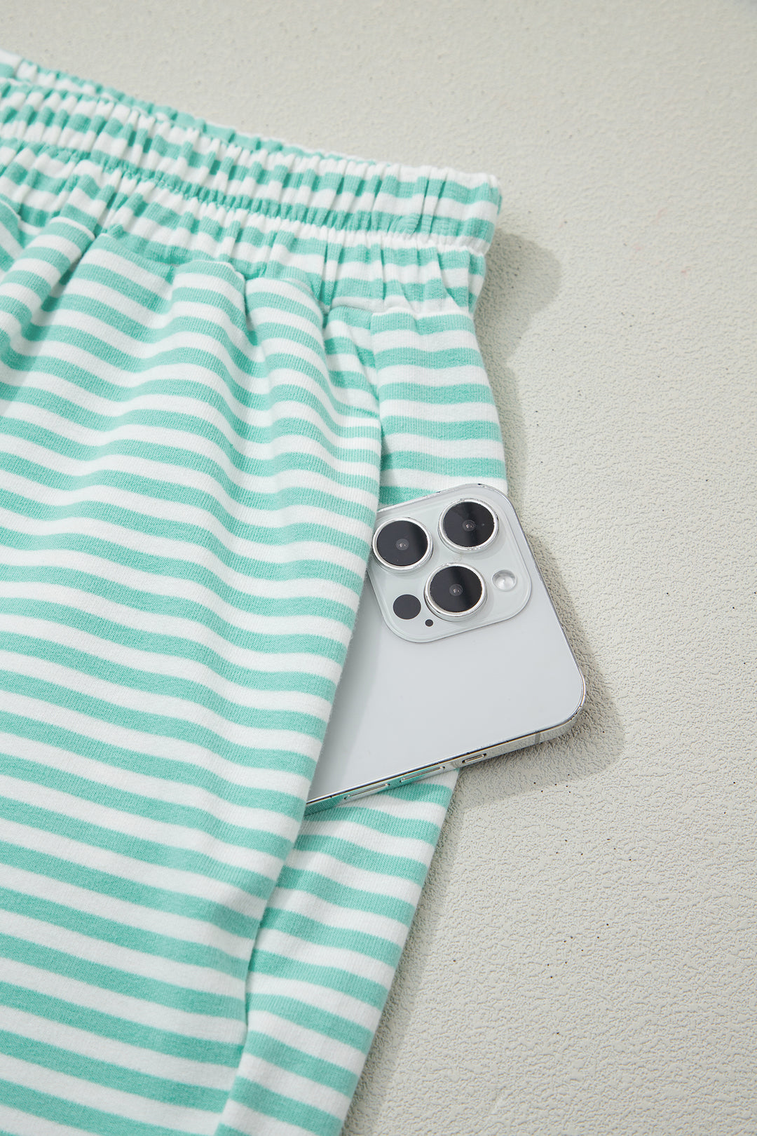 Sky Blue Stripe Oversize Mock Neck Sweatshirt and Shorts Set