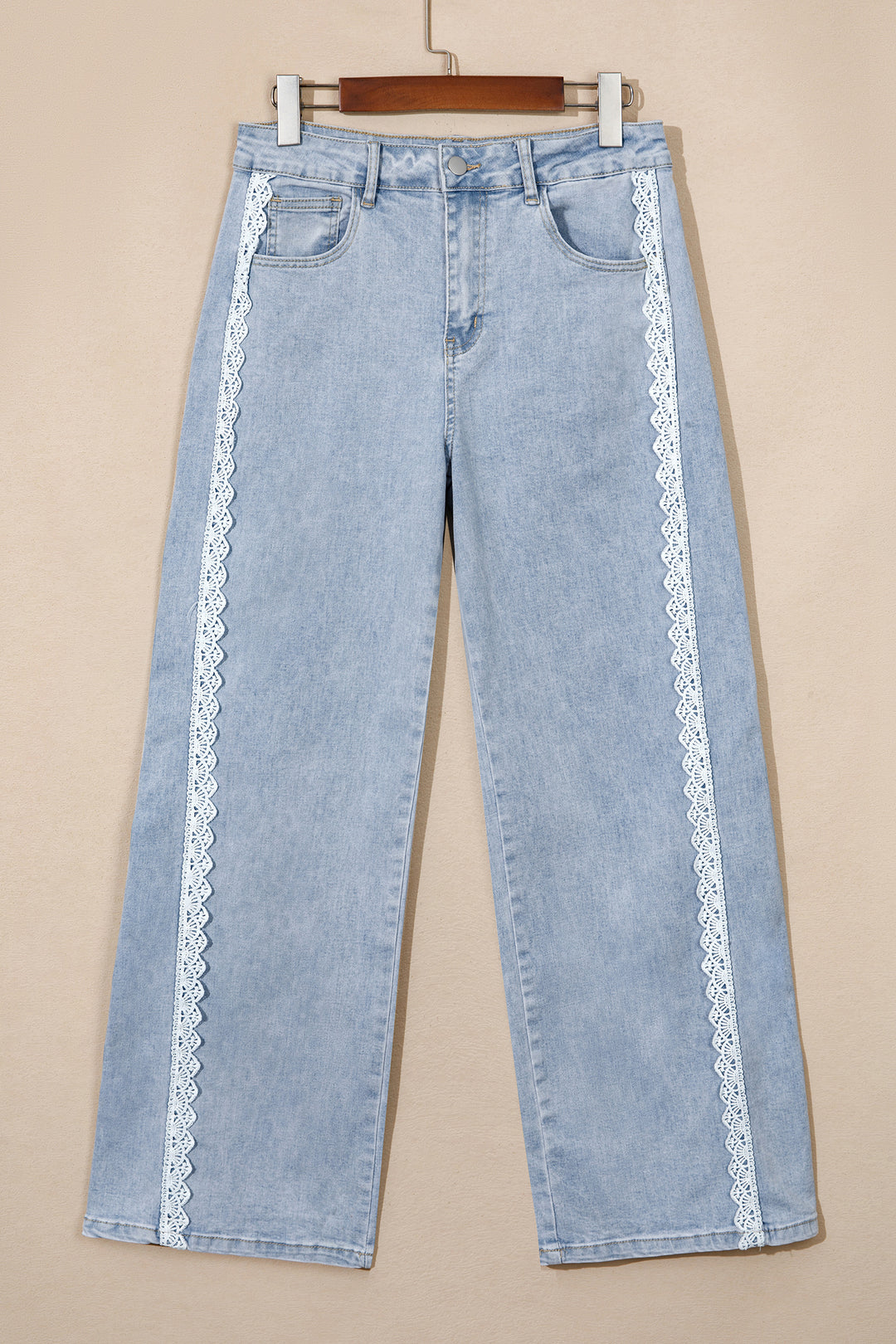 Beau Blue Lace Trim Casual Full-Length Regular Fit Jeans