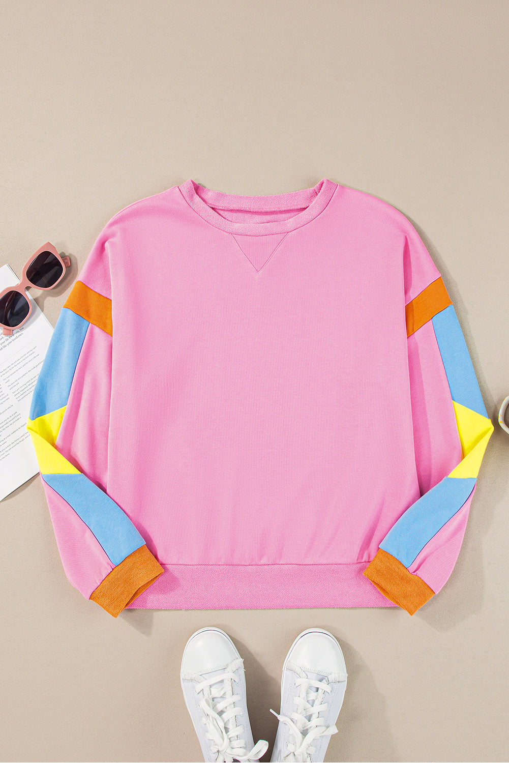 Pink Candy Colorblock French Terry Top