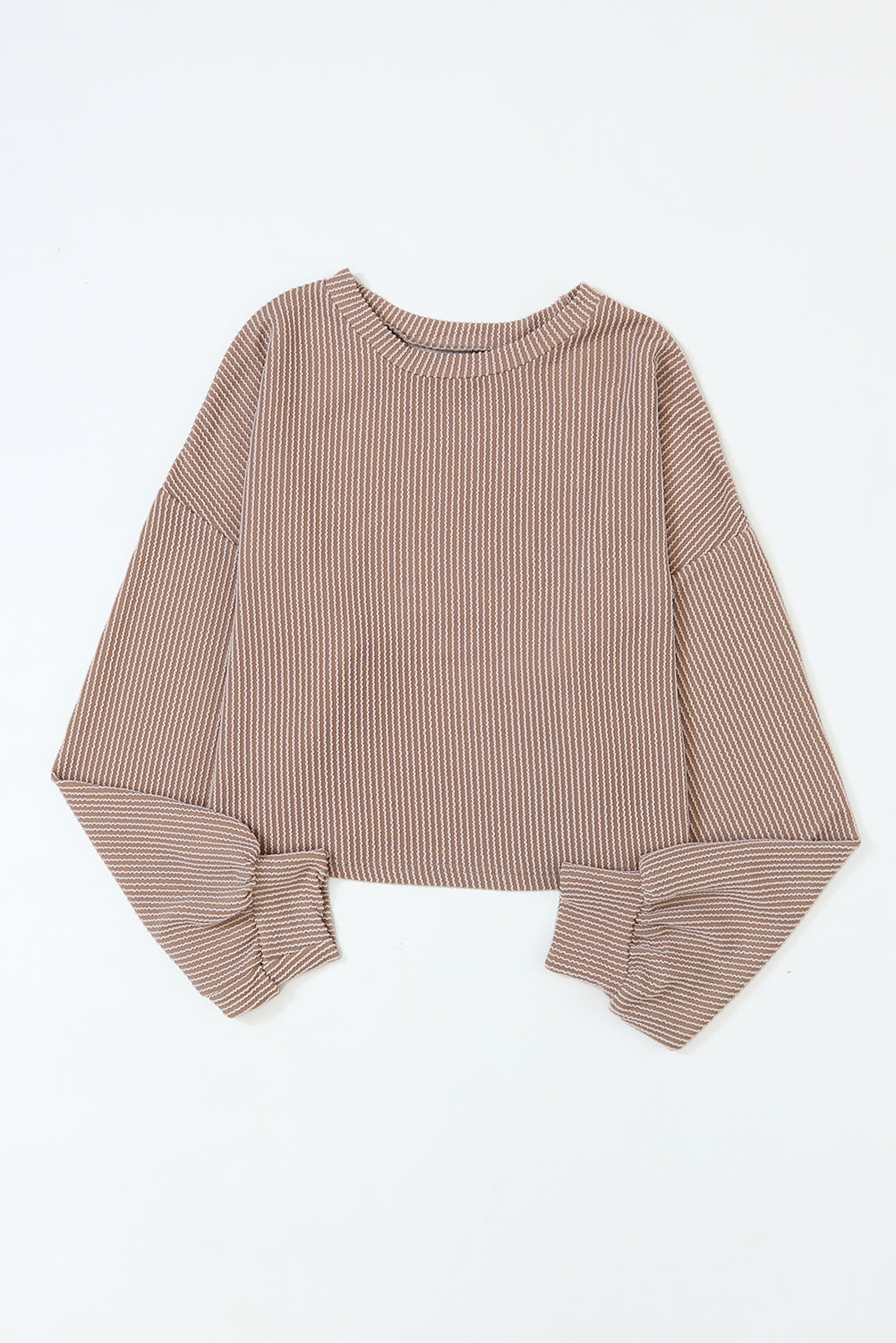 Khaki Cording Drop Shoulder Puff Sleeve Casual Long Sleeve Top