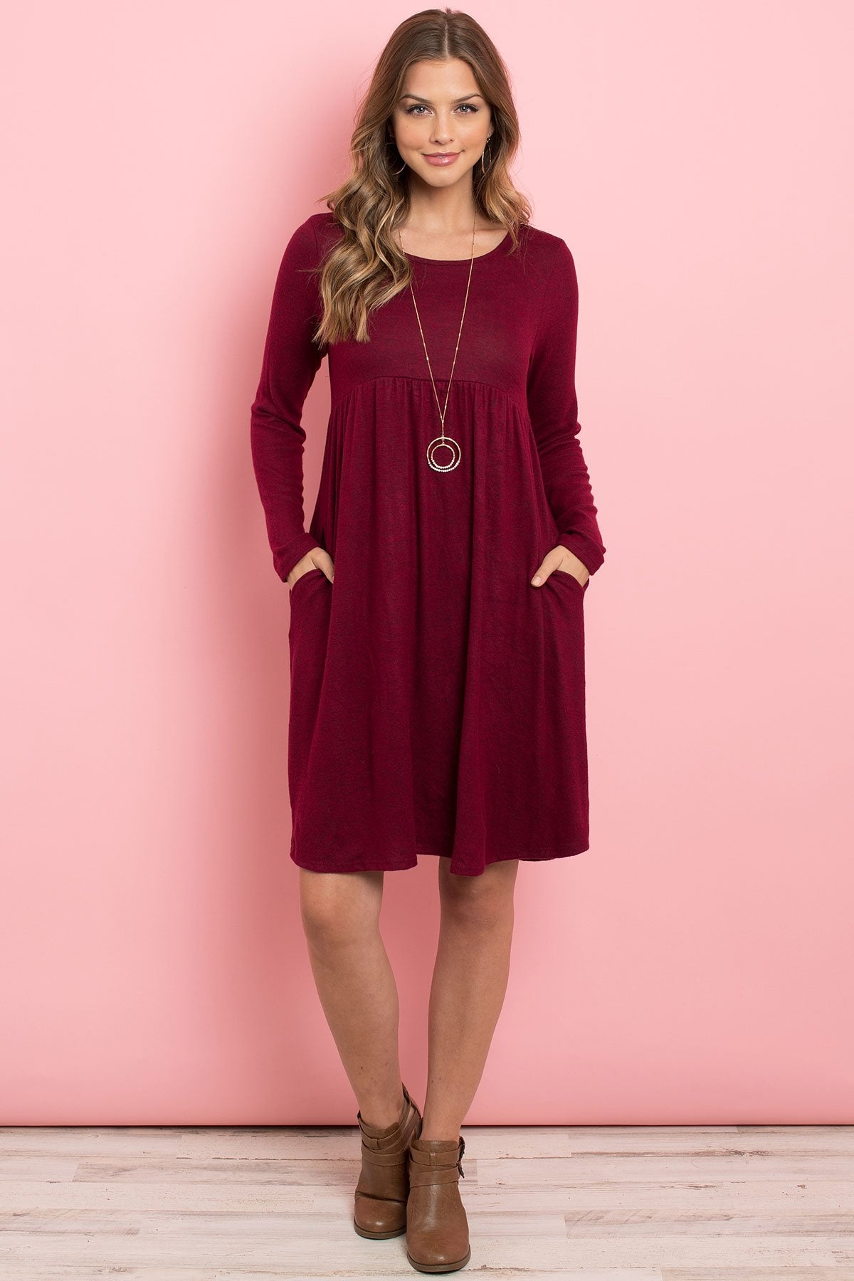 Boat Neck Brushed Hacci Round Hem Dress