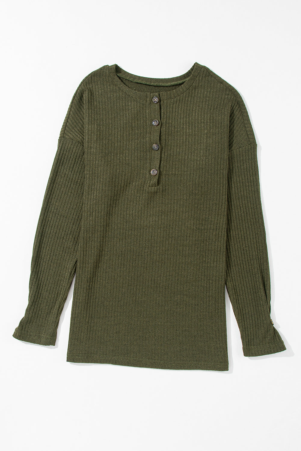 Jungle Green Rib Textured Henley Knit Top