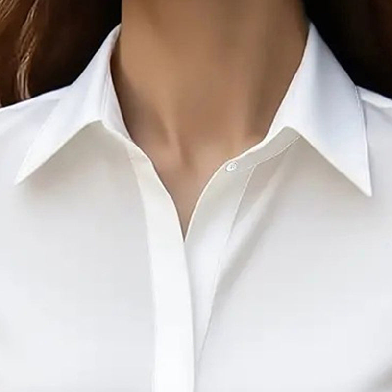 Loose Fit Satin Blouse — V-Neck Long Sleeve Tunic Top for Office &amp; Casual Wear