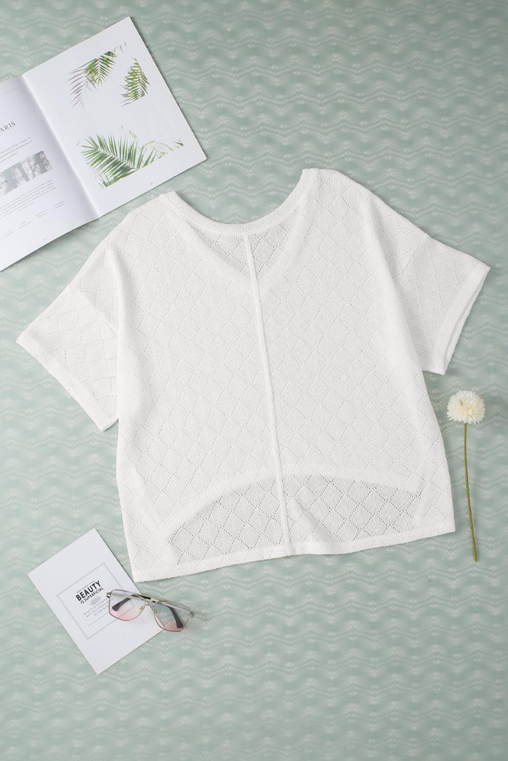 White V Neck Knitted Flowy Blouse