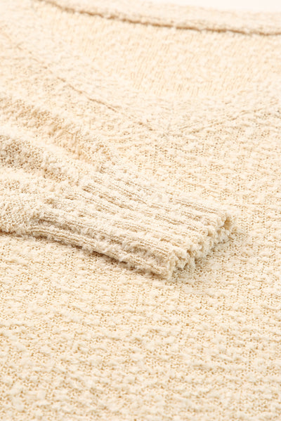 Beige Solid Fuzzy V-Neck Sweater