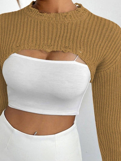 Distressed Long Sleeve Cropped Sweater