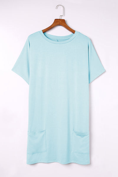 Light Blue Side Pockets Short Sleeve Tunic Top