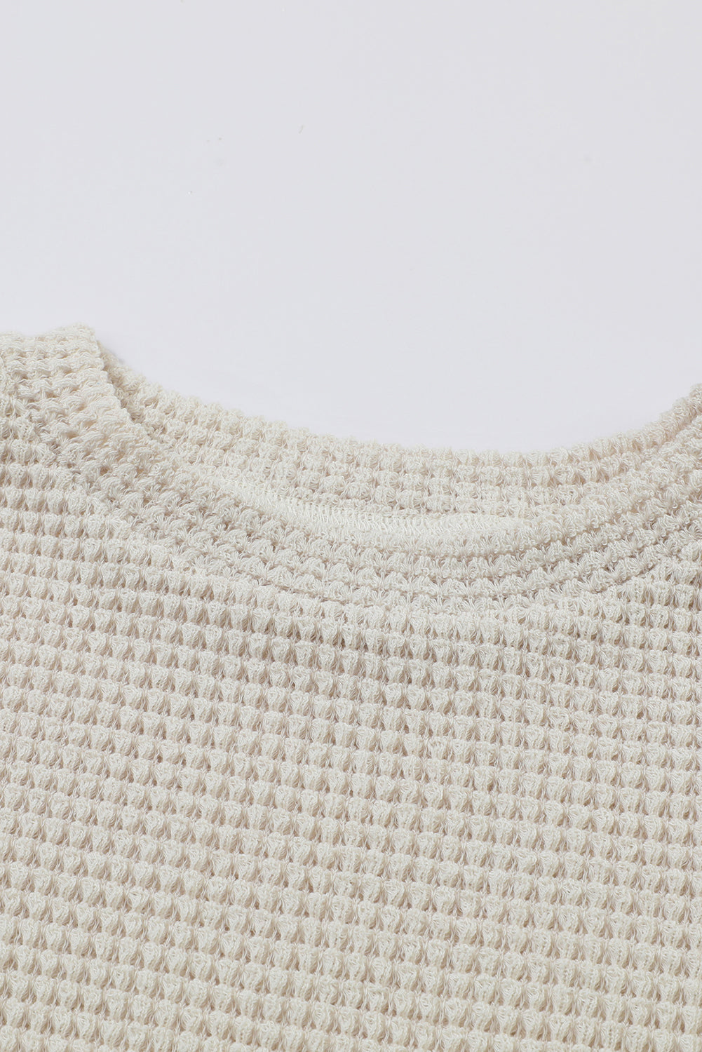 Beige Sunflower Mesh Bubble Sleeve Waffle Knit Top