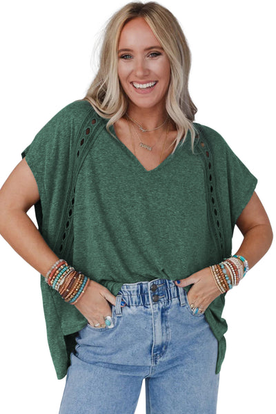 Blackish Green Crochet Lace Detail Oversized Tee