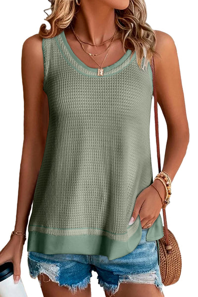 Sea Green Scoop Neck Waffle Knit Flowy Vest