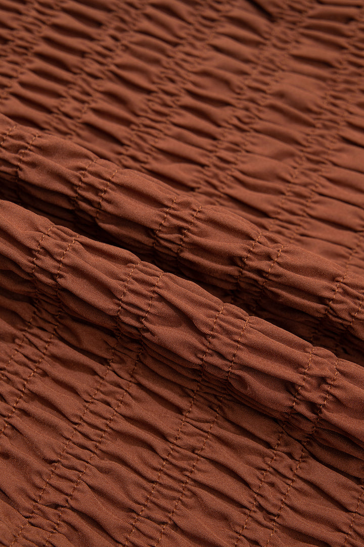 Bright Green Solid Color Smocked Ruffle Hem Long Sleeve Blouse
