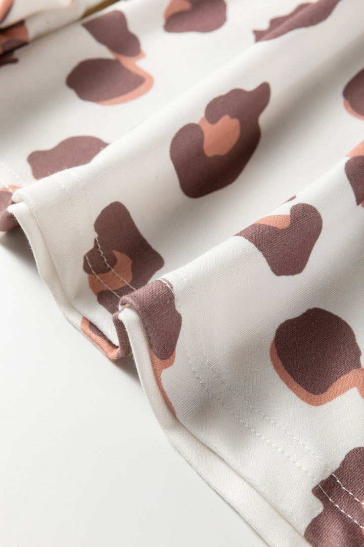 Beige Drawstring Leopard Print Patch Pocket Loose Pants