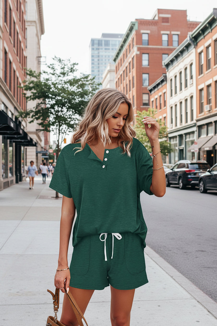 Solid Color Short Sleeve T-Shirt &amp; Shorts Two-Piece Set | 5 Colors