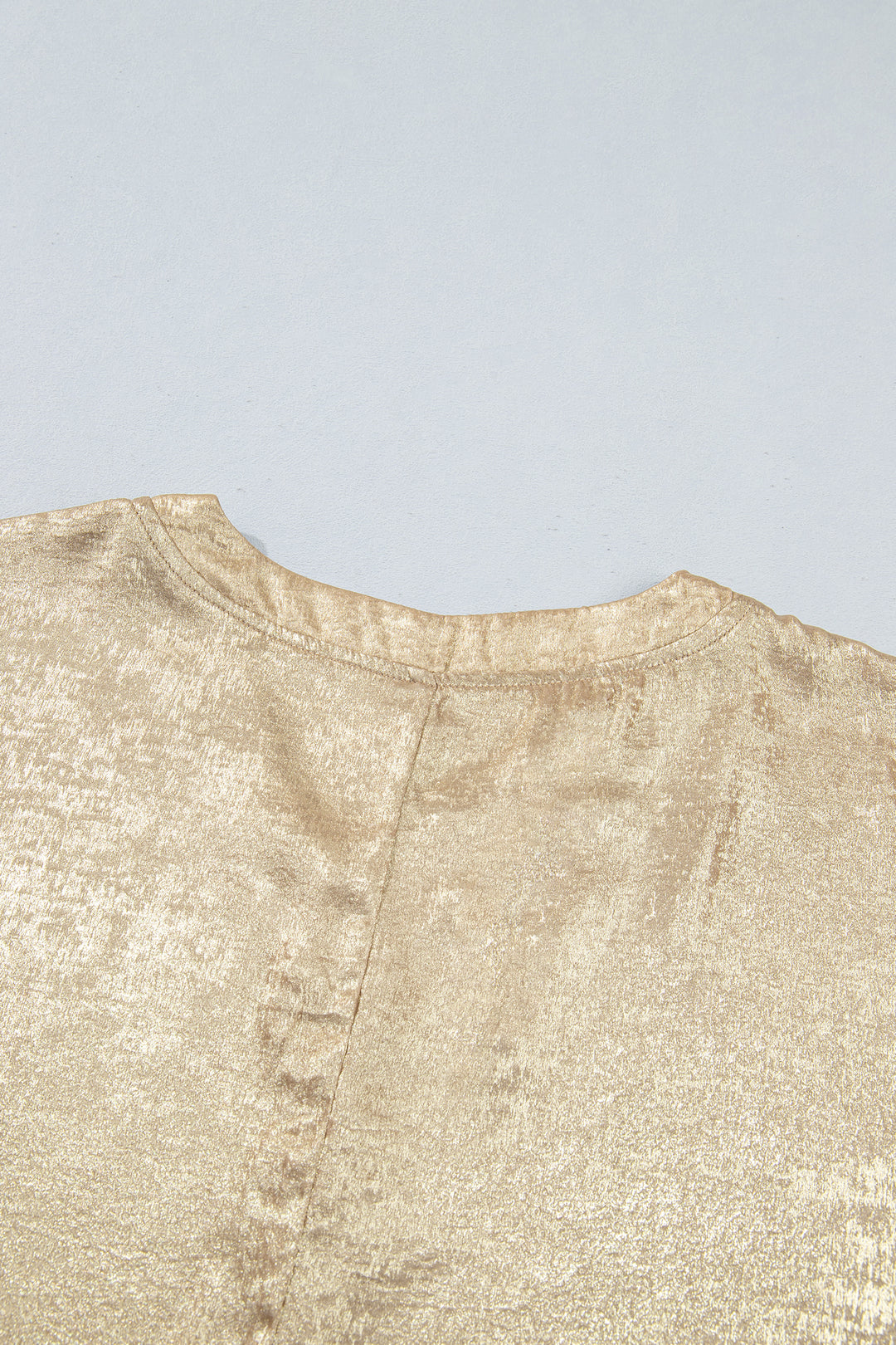 Parchment Metallic V Neck Button Cuffed Long Sleeve Dolman Blouse