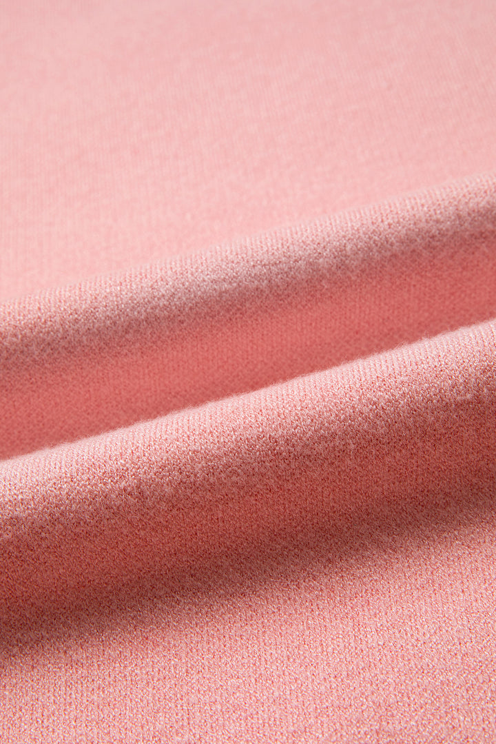Gossamer Pink Drop Shoulder Round Neck Towel Embroidery Slogan Pullover Sweater