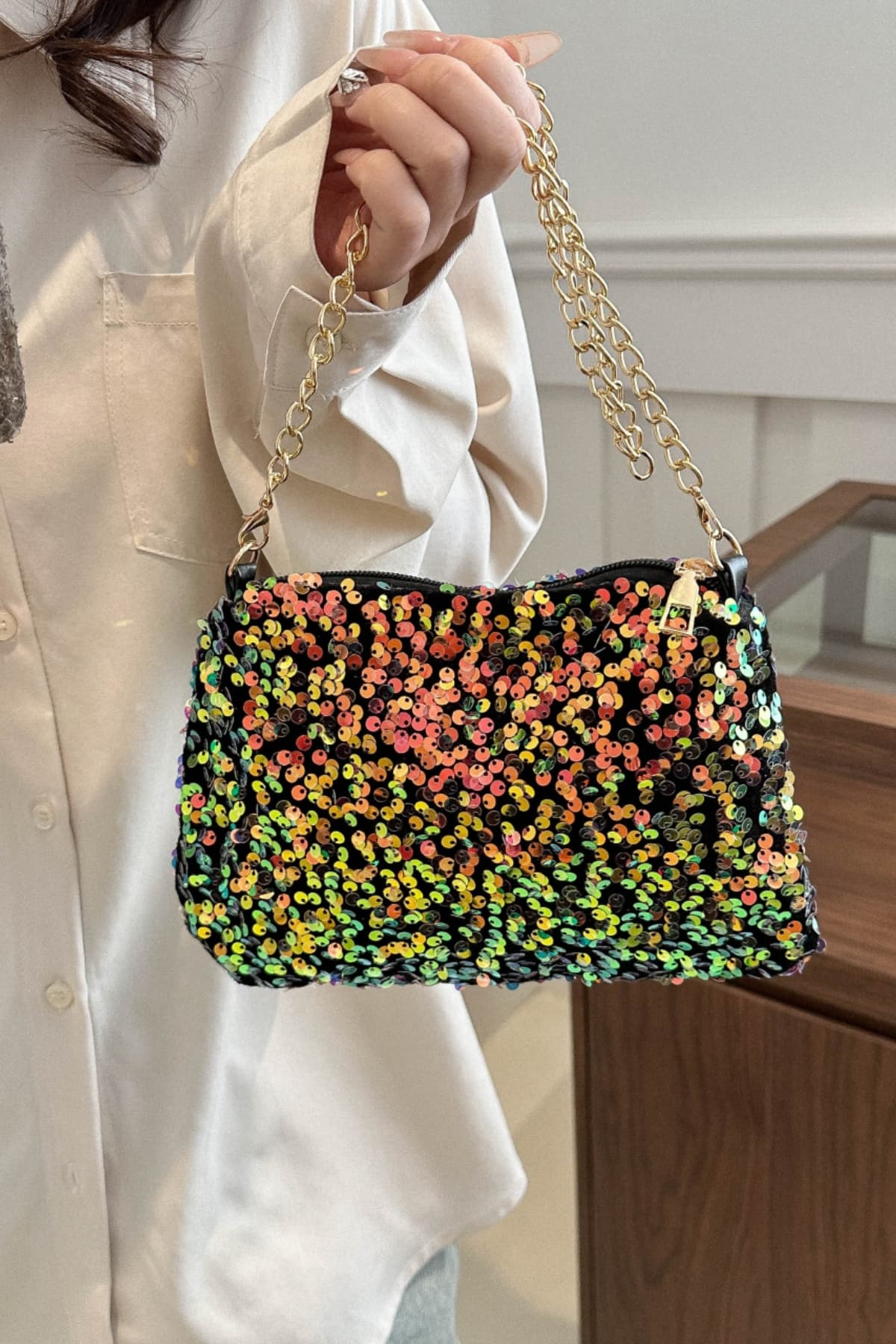 Sequin Removable Strap Shoulder Bag