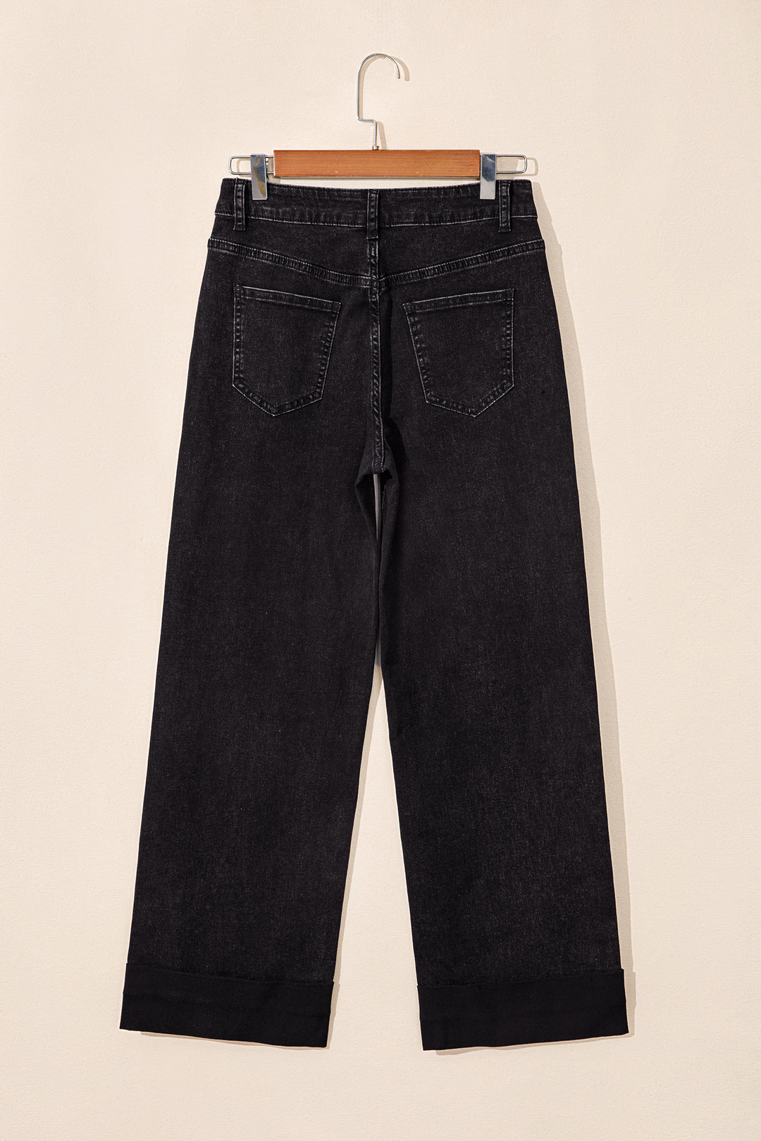 Black Studded Detail Straight Leg Casual Loose Jeans