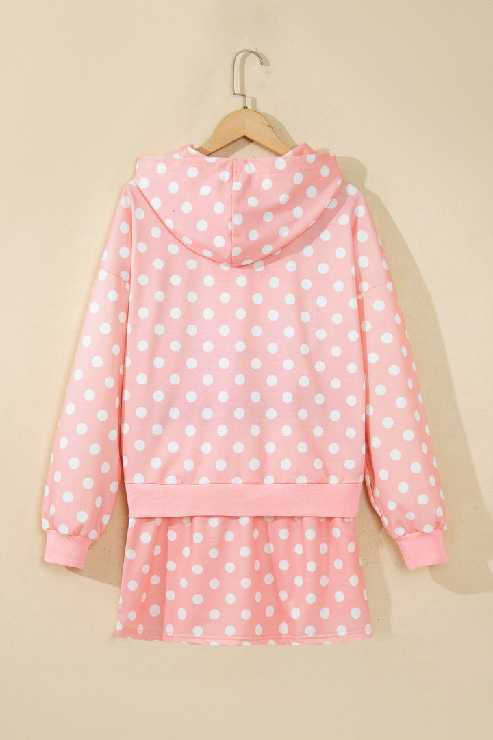 Khaki Polka Dot Hooded Long Sleeve Top Casual Mini Skort Set