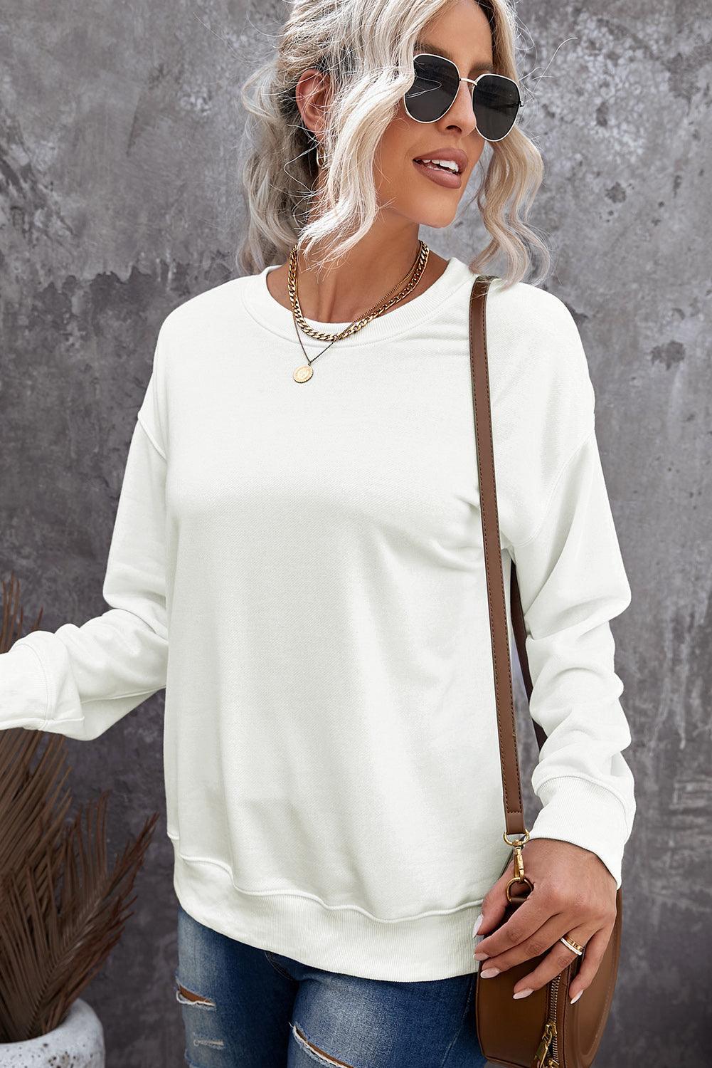 Beige Plain Crew Neck Pullover Sweatshirt