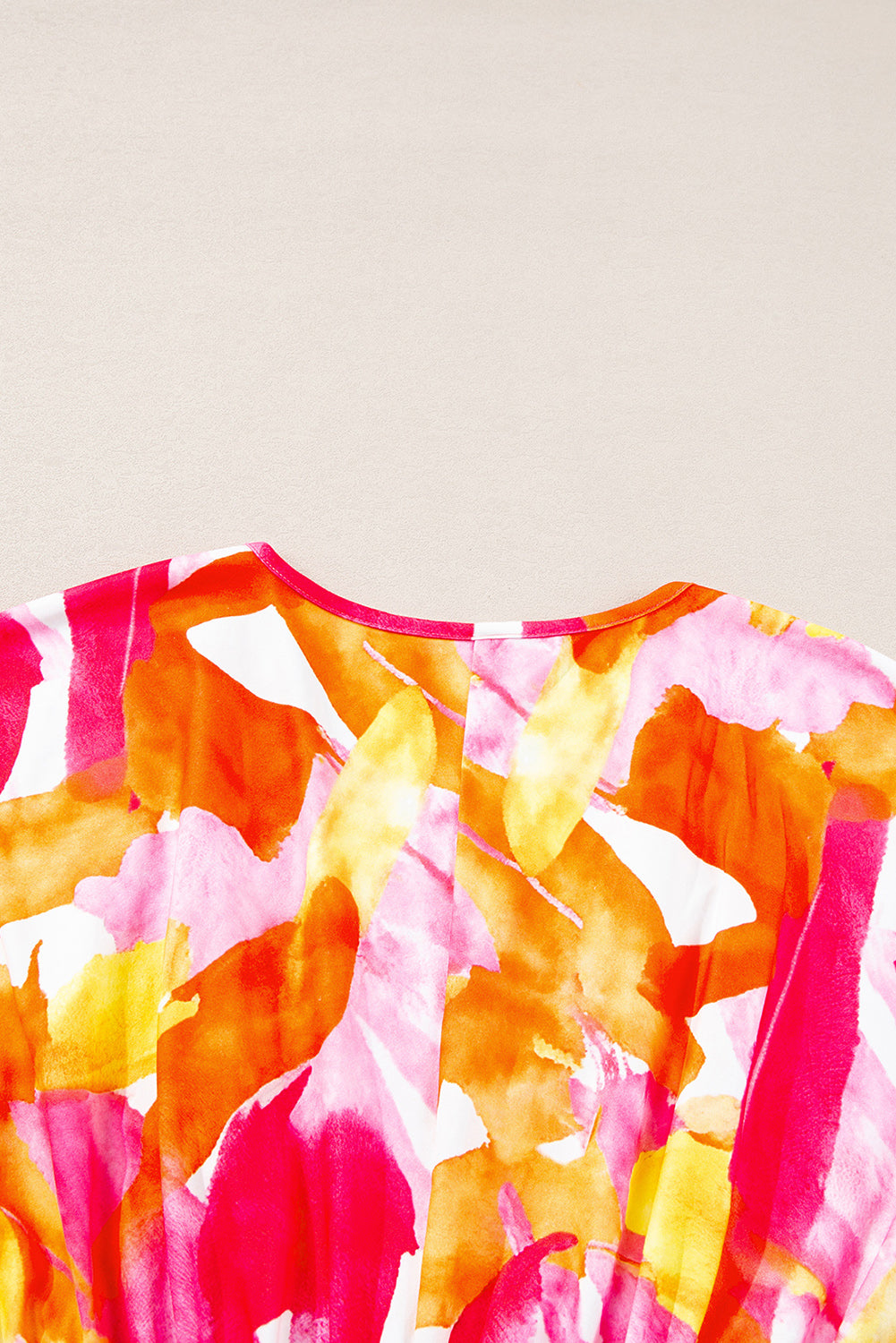 Orange Abstract Print 3/4 Sleeve V Neck Ruffled Babydoll Blouse