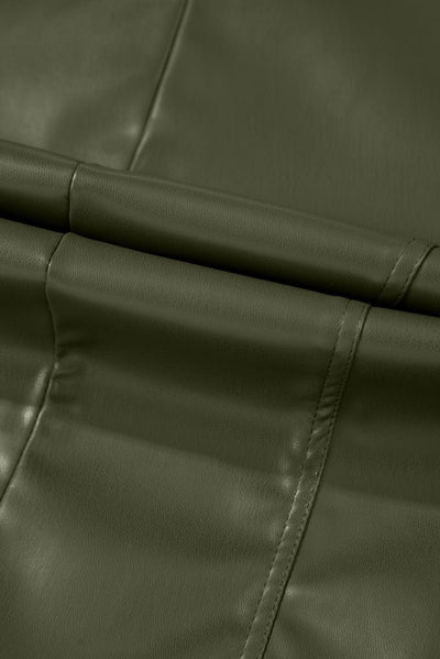 Seam detail on sage green faux leather jacket