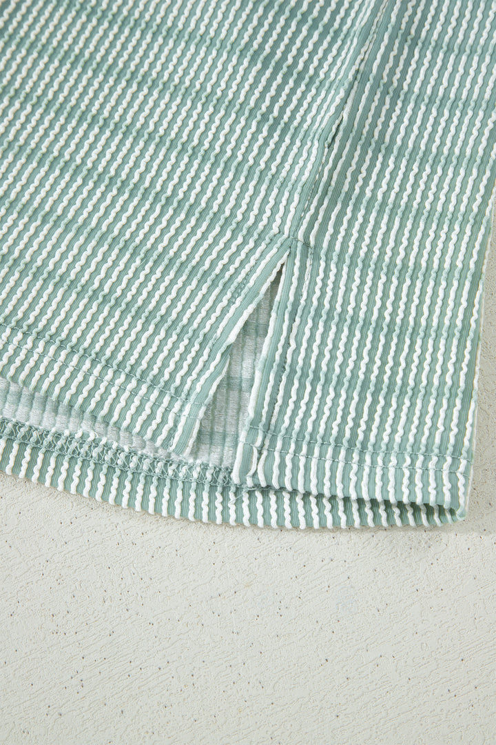 Rose Stripe Raised Rib Loose Tee Drawstring Elastic Waist 2pcs Short Set