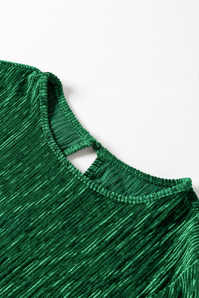 Green Tie Waist Crinkle Velvet Dress