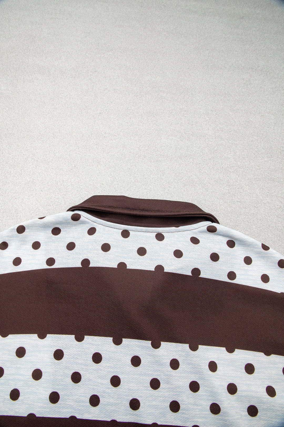 Brown Stripe Patchwork Polka Dot Accent Quarter Zip Long Sleeve Top