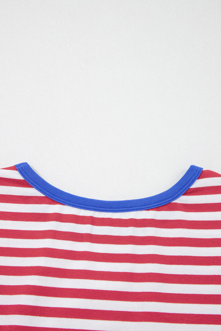 Sky Blue Stripe Nautical Tie Contrast Trim Round Neck T Shirt Mini Dress