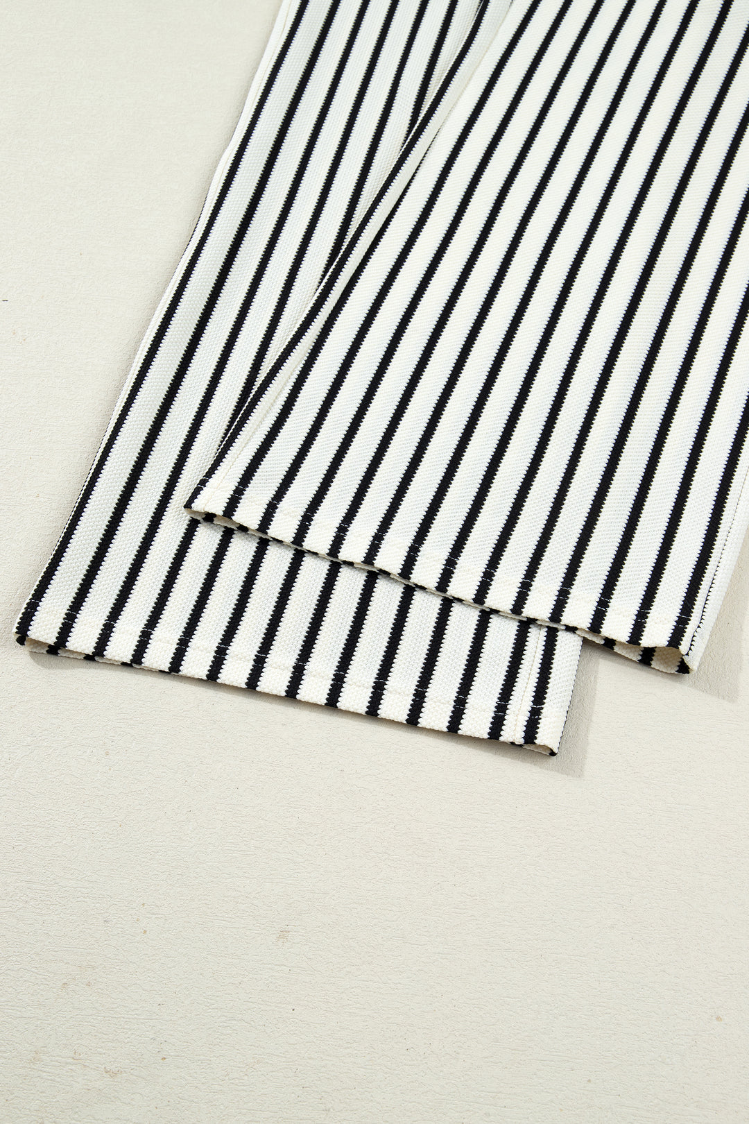 White Stripe Ruffle Trim Drop Shoulder Top Drawstring Loose Pant Set