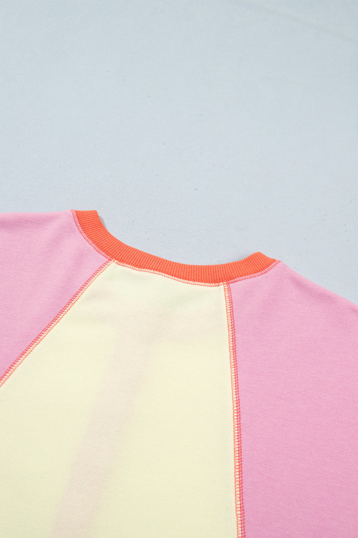 Multicolour Exposed Seam Colorblock Patchwork Pullover Long Sleeve Top