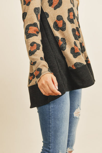 Leopard Long Sleeves Bottom and Side Contrast Top