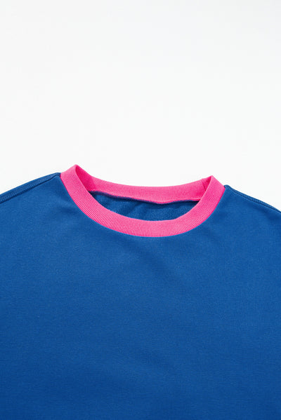 Blue Colorblock Bubble Sleeve Sweatshirt