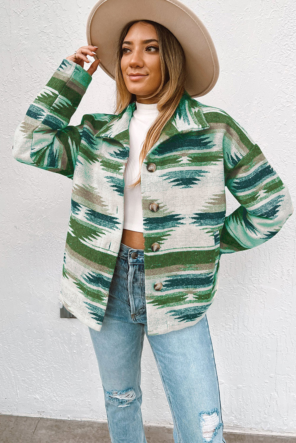 Multicolor Aztec Print Button Up Long Sleeve Jacket