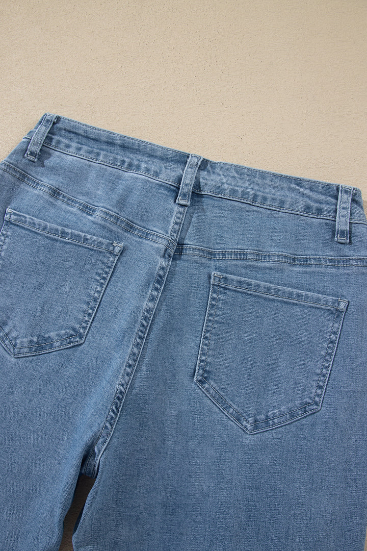 Dusk Blue Side Seam Rivet Detail Ankle Length Casual Jeans