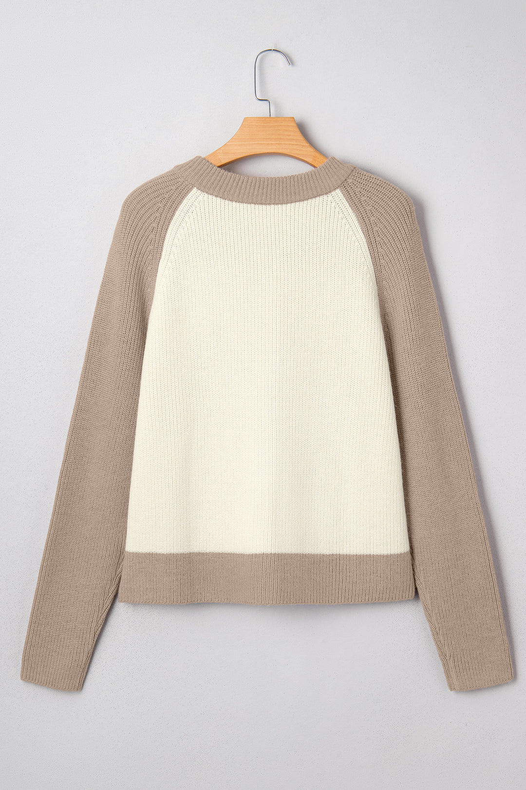 White Color Block Ribbed Knit Button Down Sweater Cardigan