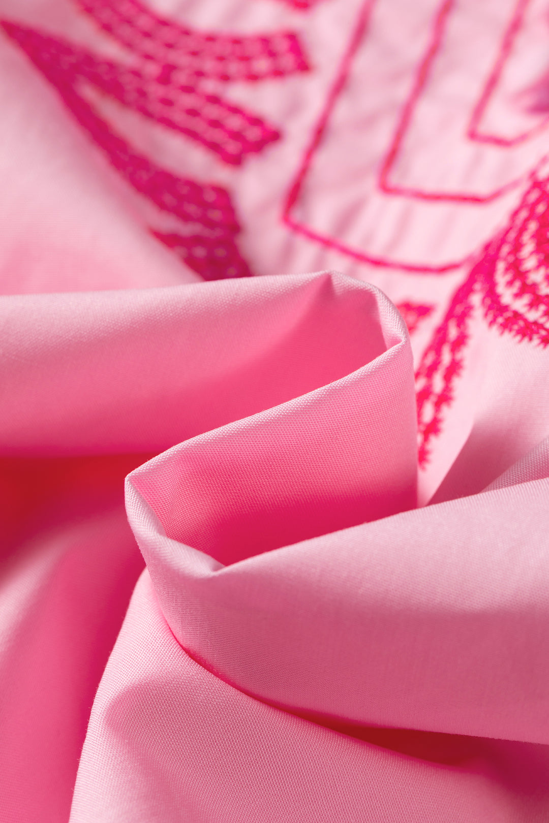 Pink Boho Embroidered Detail Puff Sleeve Cotton Blouse