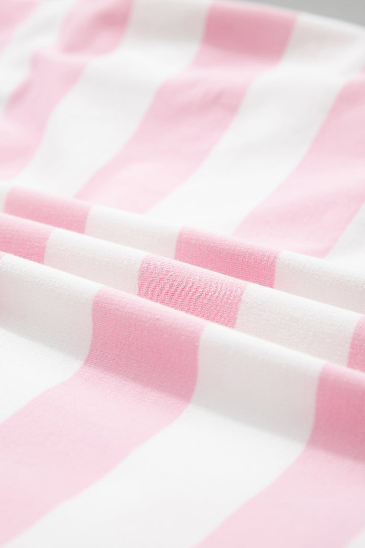 Pink Stripe Color Block Patchwork Zip Long Sleeve Top Elastic Waist Pants Set