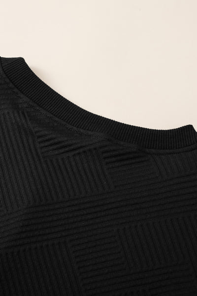 Black Color Block Textured Drop Shoulder Top