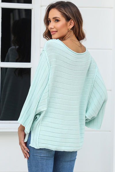 Green Exposed Seam Ribbed Knit Dolman Top