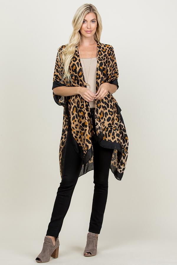 Pn222x078 - Leopard Print Knee Length Kimono