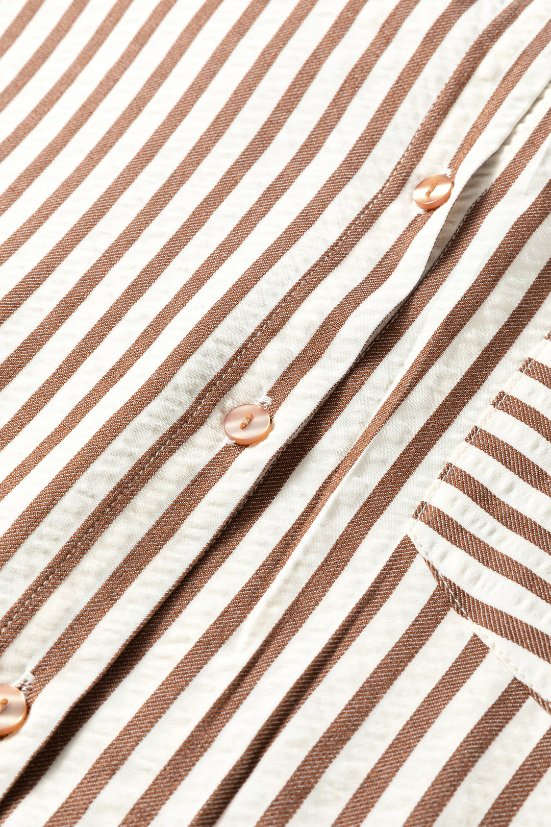 Brown Stripe Textured 3/4 Sleeve Round Hem Split Midi Shirt Dress