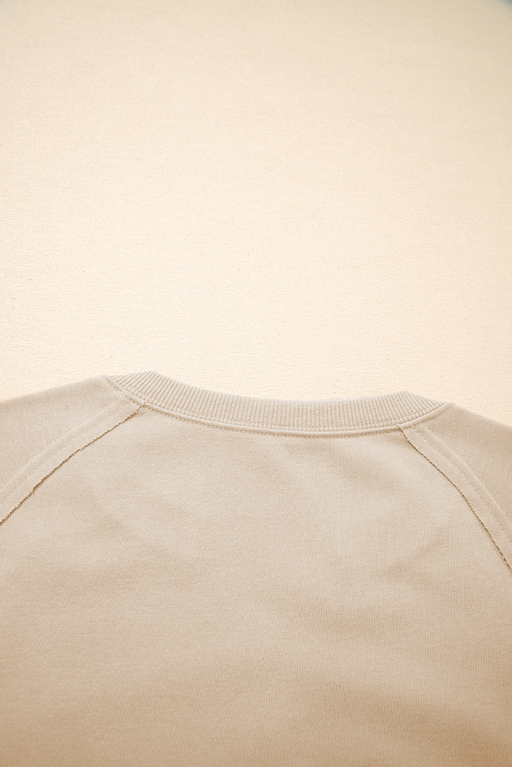 Parchment Raw Edge Exposed Seam Raglan Sleeve Side Slit Sweatshirt