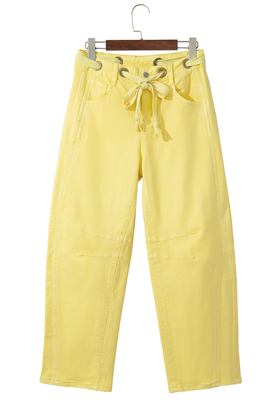 Light Pink Solid Color Grommet Detail Knot Waist Barrel Jeans