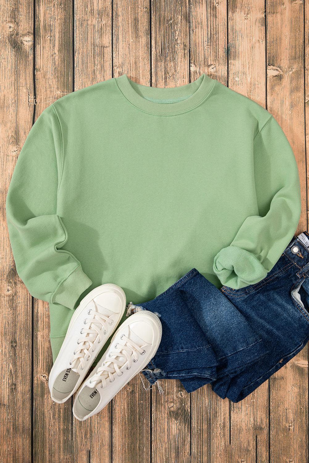 Smoke Green Solid Fleece Lined Drop Shoulder Terry Sweatshirt