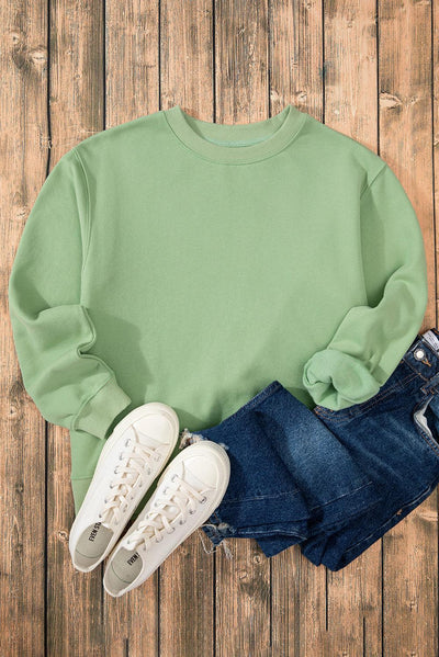 Smoke Green Solid Fleece Lined Drop Shoulder Terry Sweatshirt