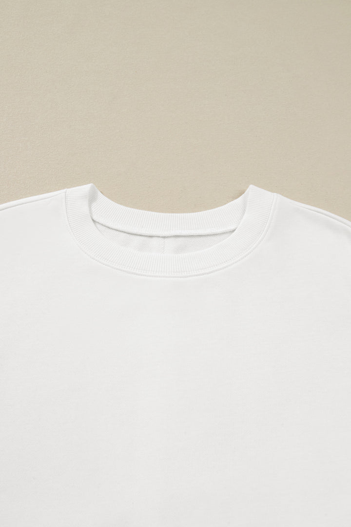 White Plus Size Exposed Seam Detail Contrast Dot Floral Patchwork Sleeve Sweatshirt