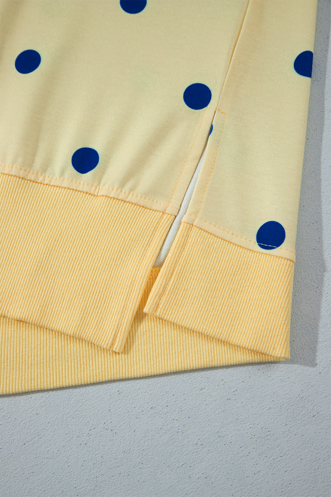 Yellow Round Neck Long Sleeve Polka Dot Plus Size Top