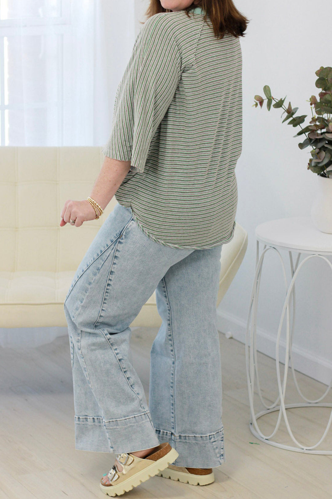 Beau Blue Solid Paneling Loose Fit Plus Size Jeans
